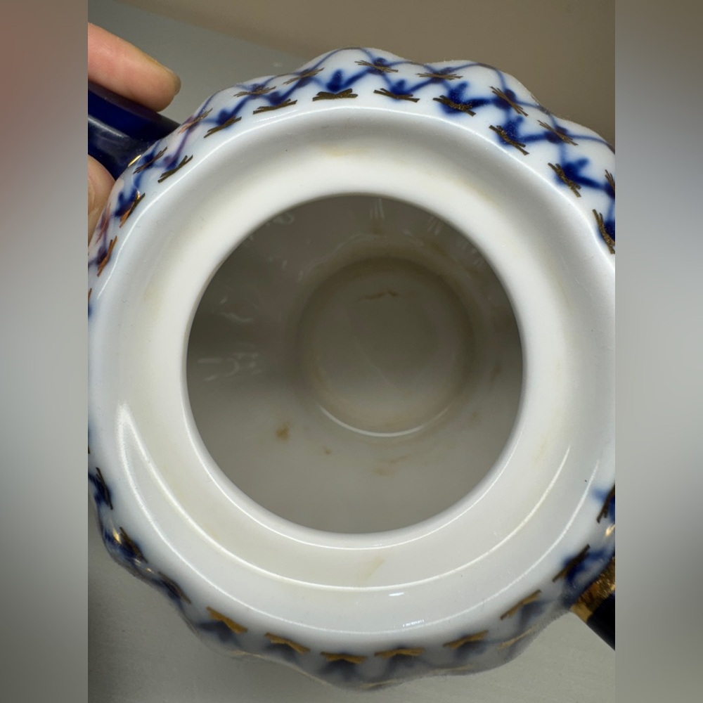 Lomonosov Russian Imperial Porcelain Gold Detailing Cobalt Net Teapot 3 Cup - Picture 8 of 11